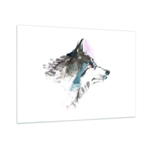 Obraz na szkle - Wilk w artystycznym stylu akwareli na białym tle - 100x70cm - O wilku mowa - Nowoczesna dekoracja ścienna do salonu, kuchni i sypialni ARTTOR