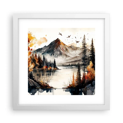 Plakat w białej ramie - Złota jesień w górach - 30x30 cm