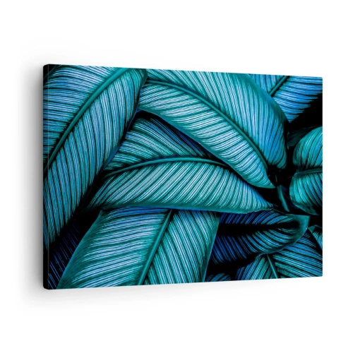 Obraz na płótnie - Bliskie ujęcie turkusowych liści o wyrazistych detalach - 70x50cm - Linie życia - Nowoczesna dekoracja ścienna do salonu i sypialni ARTTOR