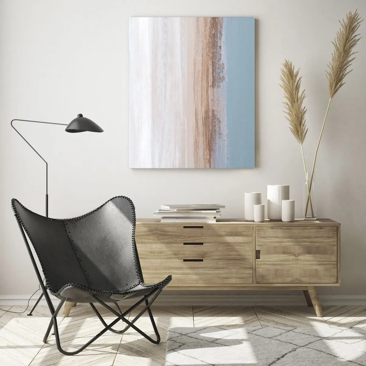 Obraz na szkle - Abstrakcyjny pejzaż z pastelowym niebem i ziemią - 50x70cm - Niejednoznaczny pejzaż - Nowoczesna dekoracja ścienna do salonu, kuchni i sypialni ARTTOR