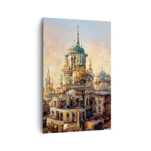 Obraz na płótnie - Architektoniczne wieże w promieniach zachodzącego słońca - 80x120cm - Miasto miast - Nowoczesna dekoracja ścienna do salonu i sypialni ARTTOR