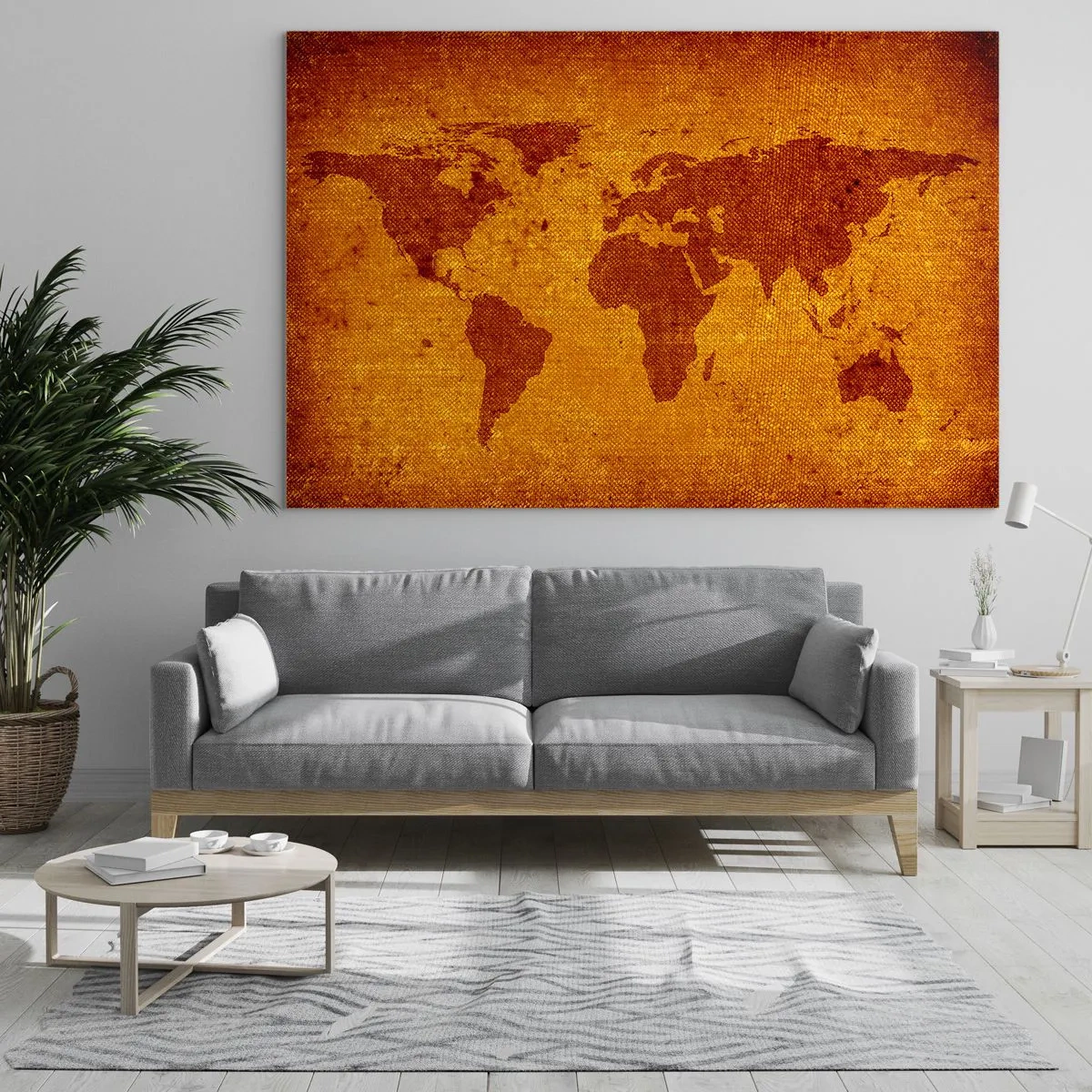 Obraz na szkle - Mapa świata w ciepłych, sepia-tonowanych barwach - 70x50cm - Zaproszenie do podróży - Nowoczesna dekoracja ścienna do salonu i sypialni ARTTOR