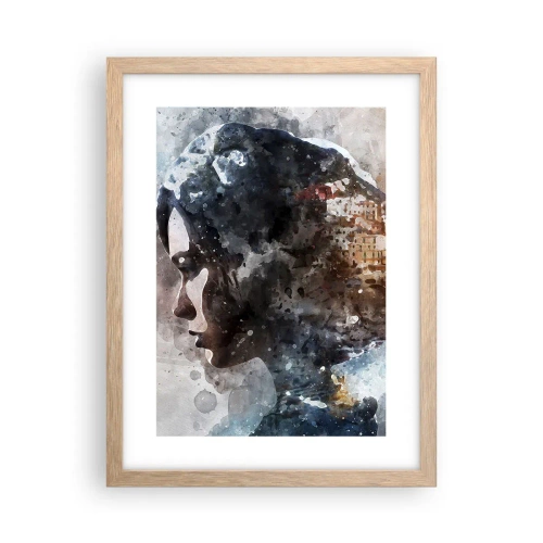Plakat w ramie jasny dąb - Opowieść o dziewczynie z miastem w tle - 30x40 cm