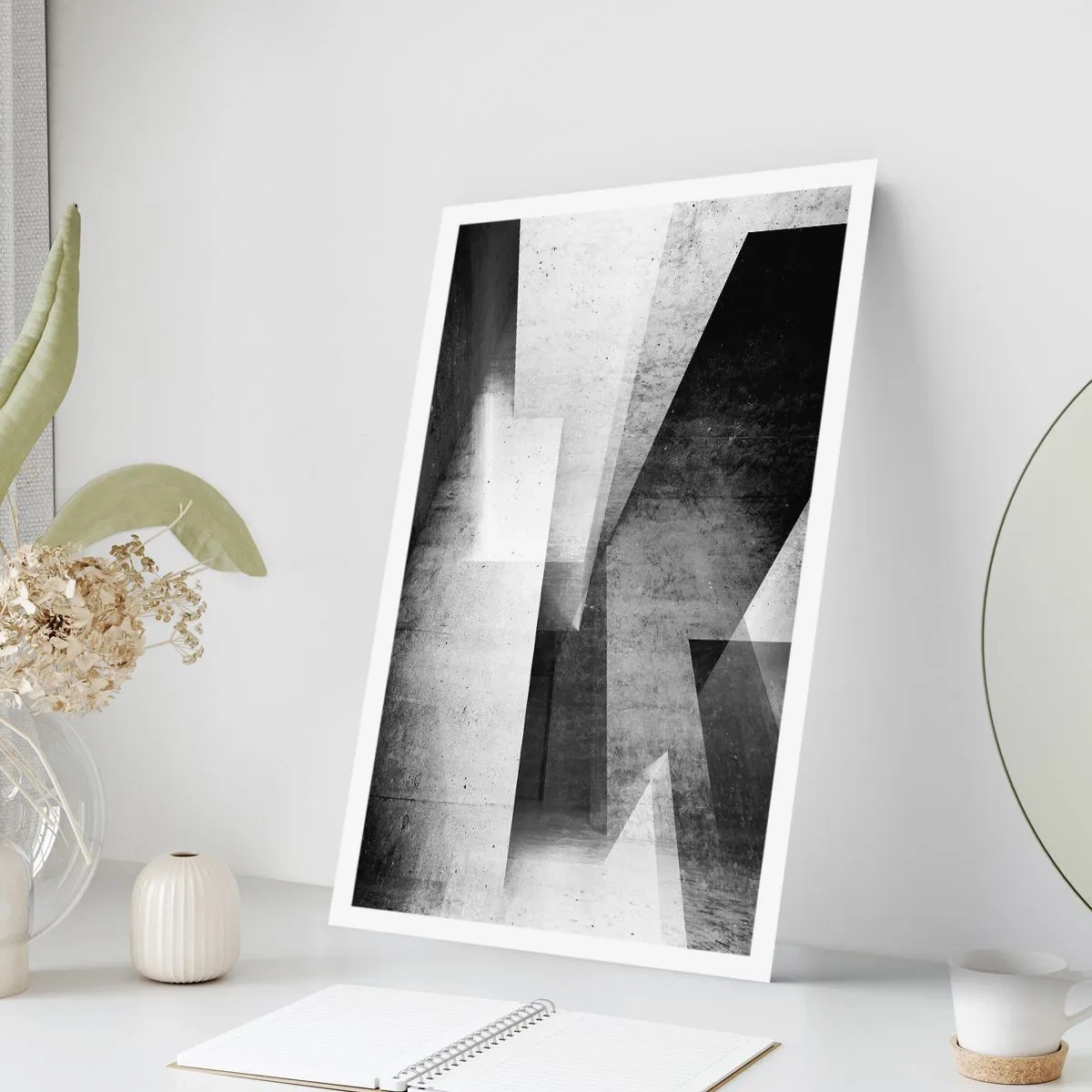 Plakat - Geometryczna abstrakcja w czarno-białej kolorystyce - 50x70cm - Struktura przestrzeni - Nowoczesna dekoracja ścienna do salonu, kuchni i sypialni ARTTOR