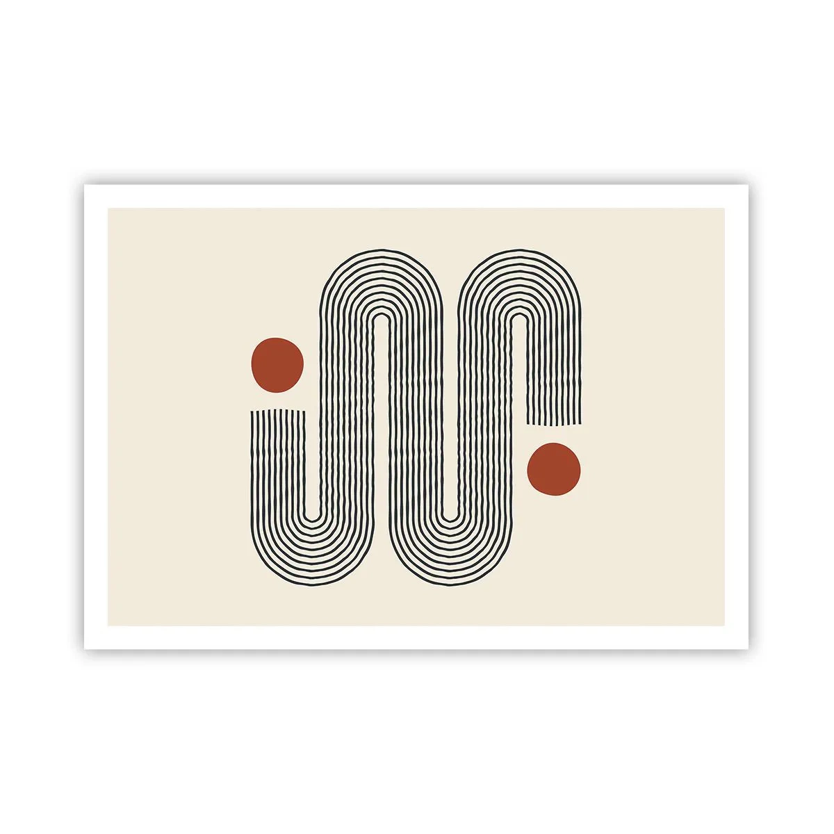 Plakat - Geometryczny wzór z liniami i pomarańczowymi okręgami - 100x70cm - Od początku do końca - Nowoczesna dekoracja ścienna do salonu i sypialni ARTTOR