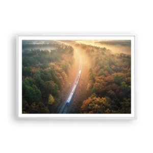 Plakat w białej ramie - Jesienna podróż - 100x70 cm