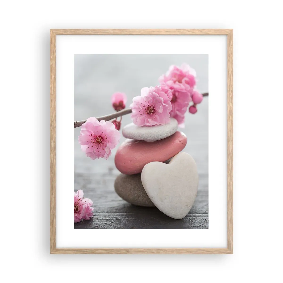 Plakat w ramie jasny dąb - Błogość z kwiatem wiśni - 40x50 cm