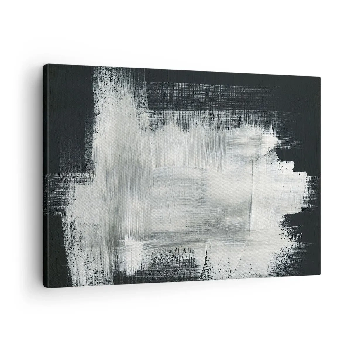 Obraz na płótnie - Utkane z pionu i poziomu - Białe abstrakcyjne pociągnięcia na ciemnym tle - 70x50cm