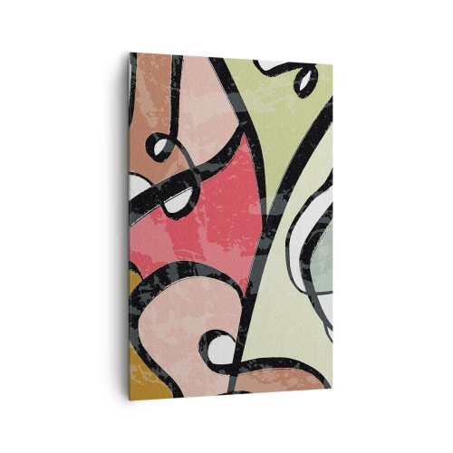 Obraz na płótnie - Kolorowe abstrakcyjne kształty z czarnymi liniami - 80x120cm - Piruety wśród barw - Nowoczesna dekoracja ścienna do salonu i sypialni ARTTOR