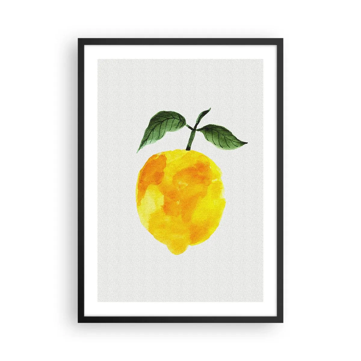 Plakat w czarnej ramie - Akwarelna ilustracja cytryny z liśćmi na jasnym tle - 50x70cm - Jak poznać smak słońca - Nowoczesna dekoracja ścienna do salonu i sypialni ARTTOR