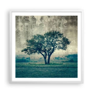 Plakat w białej ramie - Jabłoń na błękitnym błoniu? - 60x60 cm