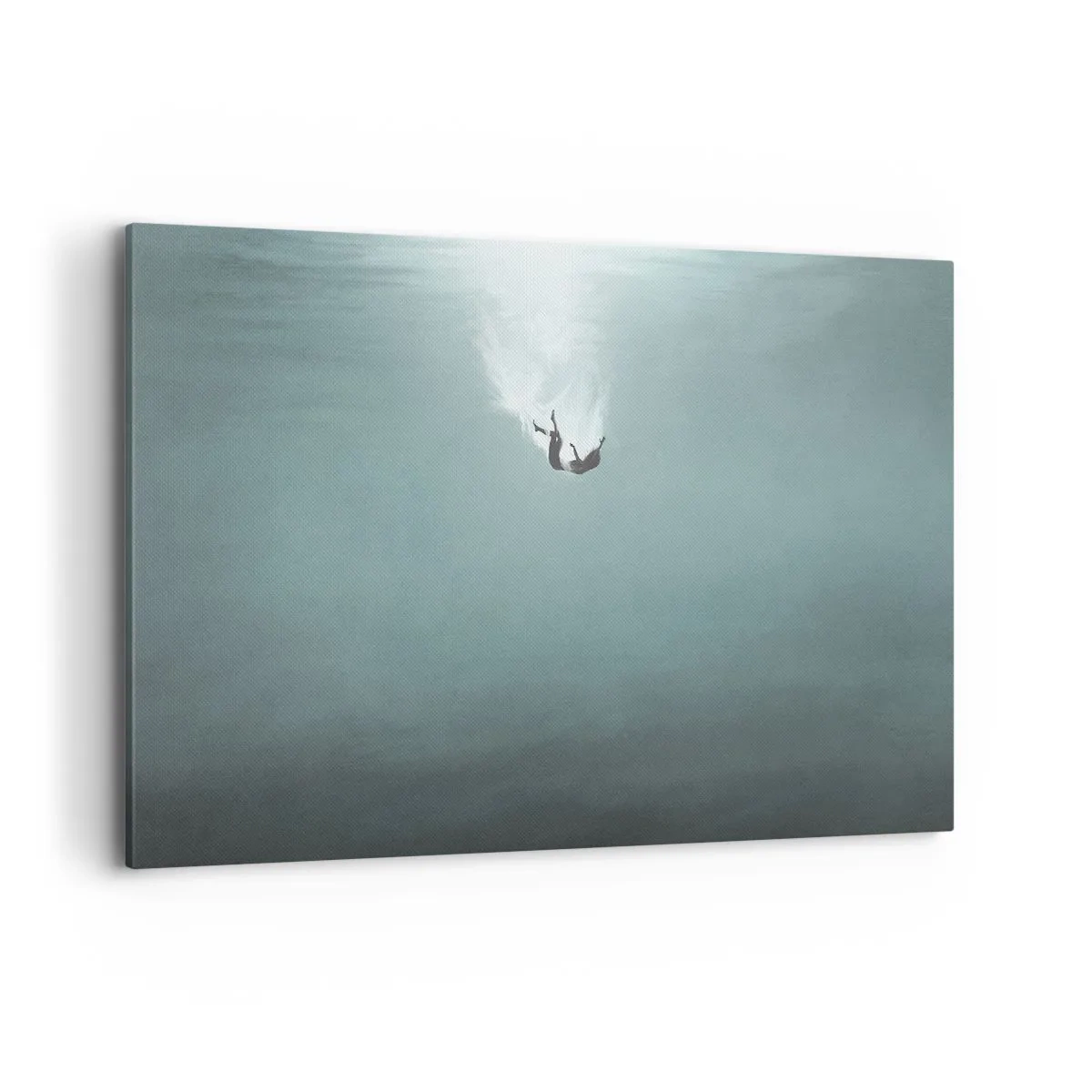 Obraz na płótnie - Postać zanurzająca się w głębokiej wodzie o turkusowym odcieniu - 120x80cm - W objęciach oceanu - Nowoczesna dekoracja ścienna do salonu, kuchni i sypialni ARTTOR