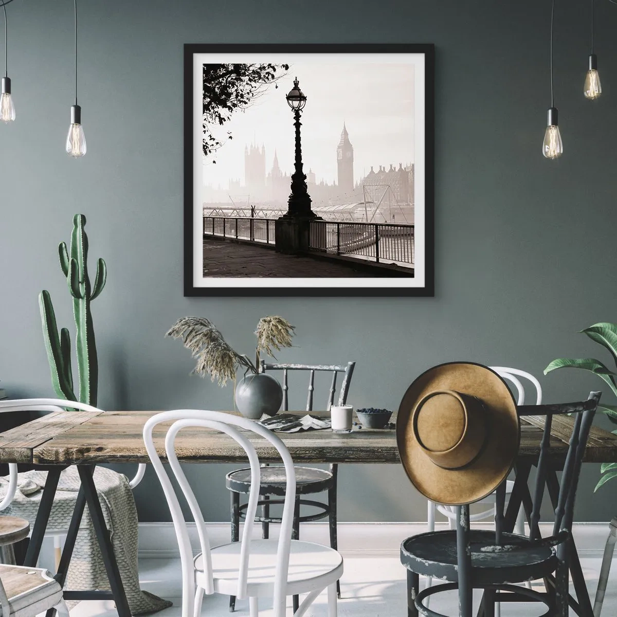 Plakat w czarnej ramie - Londyński poranek - 50x50 cm