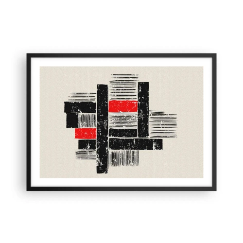 Plakat w czarnej ramie - Abstrakcyjna kompozycja geometryczna w czerni i czerwieni - 70x50cm - Czerwone i czarne - Nowoczesna dekoracja ścienna do salonu i sypialni ARTTOR