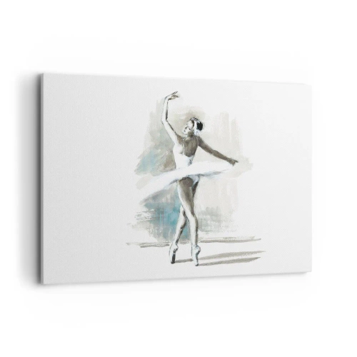 Obraz na płótnie - Tancerka baletowa w pozie baletowej na tle delikatnych akwarelowych tonacji - 100x70cm - Zaklęta w łabędzia - Nowoczesna dekoracja ścienna do salonu, kuchni i sypialni ARTTOR