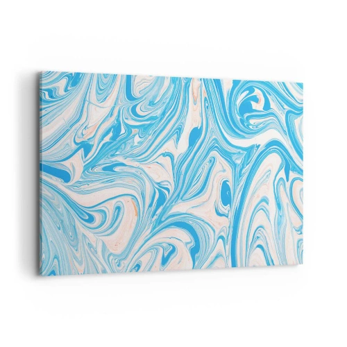 Obraz na płótnie - Abstrakcyjne niebieskie i białe wiry w stylu marmuru - 100x70cm - Rozlewisko w turkusie - Nowoczesna dekoracja ścienna do salonu, kuchni i sypialni ARTTOR