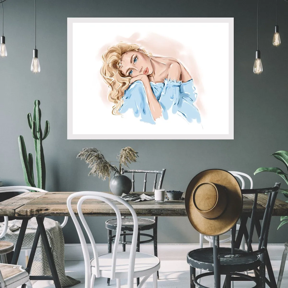 Plakat - Rozmarzona w błękicie - 91x61 cm