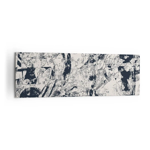 Obraz na płótnie - Abstrakcyjna kompozycja w czerni i bieli z dynamicznym układem - 160x50cm - Przenikanie przeciwieństw - Nowoczesna dekoracja ścienna do salonu i sypialni ARTTOR