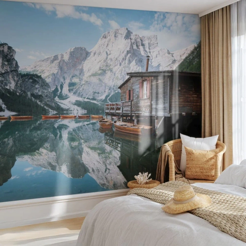 Fototapeta Premium Canvas - Krystaliczny, górski poranek - Krajobraz Górski, Słońce, Jezioro - 350x256 cm