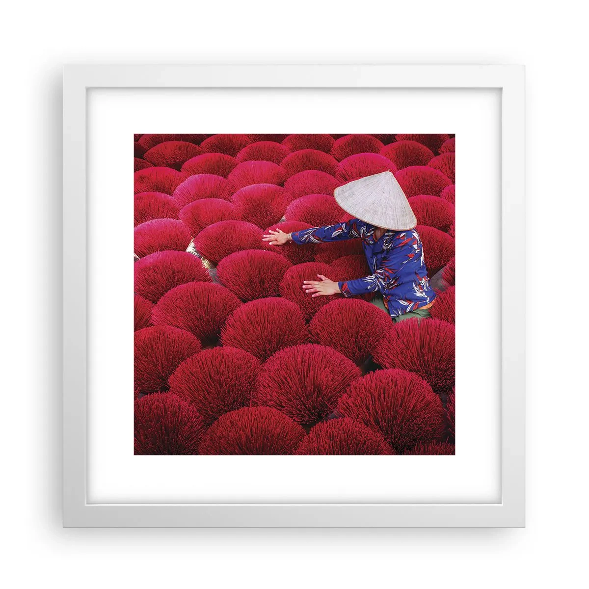 Plakat w białej ramie - Na ryżowym polu - 30x30 cm