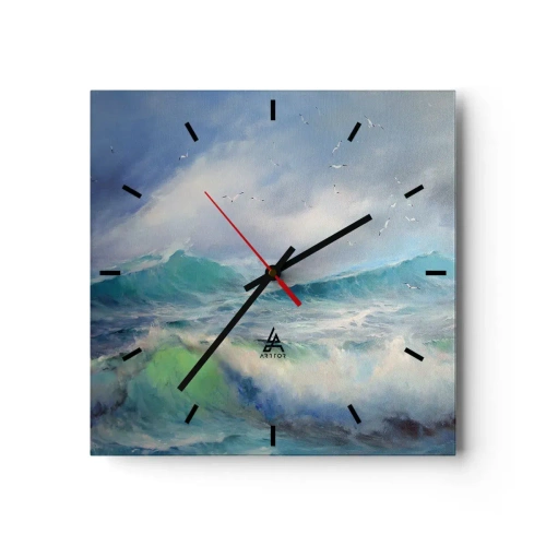 Zegar ścienny - Wzburzone fale na oceanie - 30x30cm - "Wicher z tryumfem zawył…' - Nowoczesna dekoracja ścienna do salonu i sypialni ARTTOR