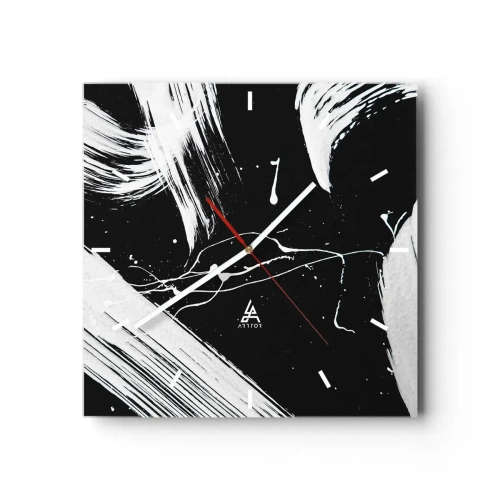 Zegar ścienny - Abstrakcyjne białe pociągnięcia na czarnym tle - 30x30cm - Przełamać mrok - Nowoczesna dekoracja ścienna do salonu i sypialni ARTTOR