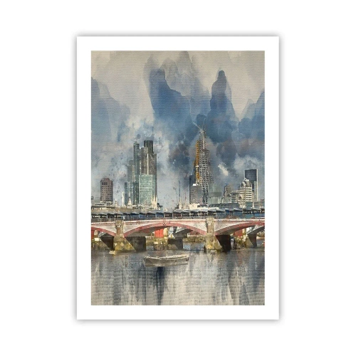 Plakat - Miejski krajobraz z mostem i wieżowcami w tle - 50x70cm - Londyn w całej okazałości - Nowoczesna dekoracja ścienna do salonu, kuchni i sypialni ARTTOR