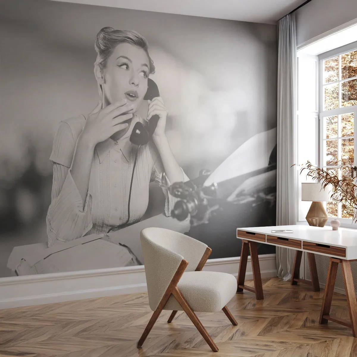 Fototapeta Samoprzylepna Deluxe Sticker - Halo, tu lata 50. - Vintage, Czarno-Biały, Retro - 250x175 cm