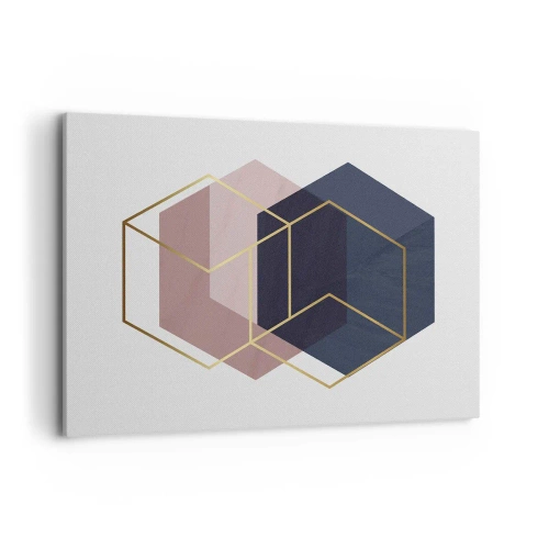 Obraz na płótnie - Geometryczne kształty w złotych liniach na tle pastelowym - 100x70cm - Siła prostoty - Nowoczesna dekoracja ścienna do salonu, kuchni i sypialni ARTTOR