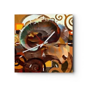 Zegar ścienny - Symboliczny baran w abstrakcyjnej kompozycji - 30x30cm - Magie - religie - rytuały - Nowoczesna dekoracja ścienna do salonu i sypialni ARTTOR