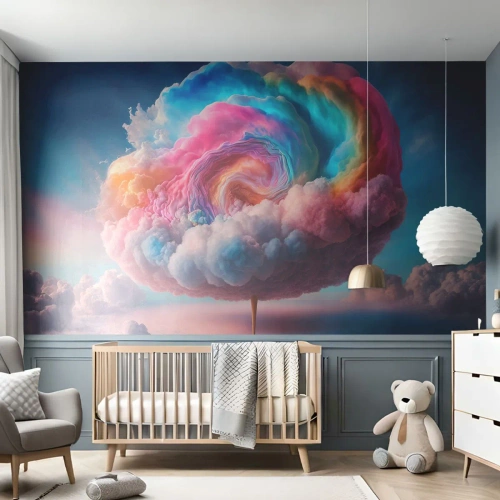 Fototapeta Samoprzylepna Deluxe Sticker - Sen o wesołym miasteczku - Pastelowy, Chmury, Cukierkowy - 400x280 cm