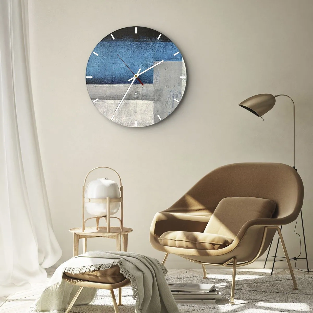 Zegar ścienny - Kompozycja poetycka szarości i błękitu - 40x40 cm