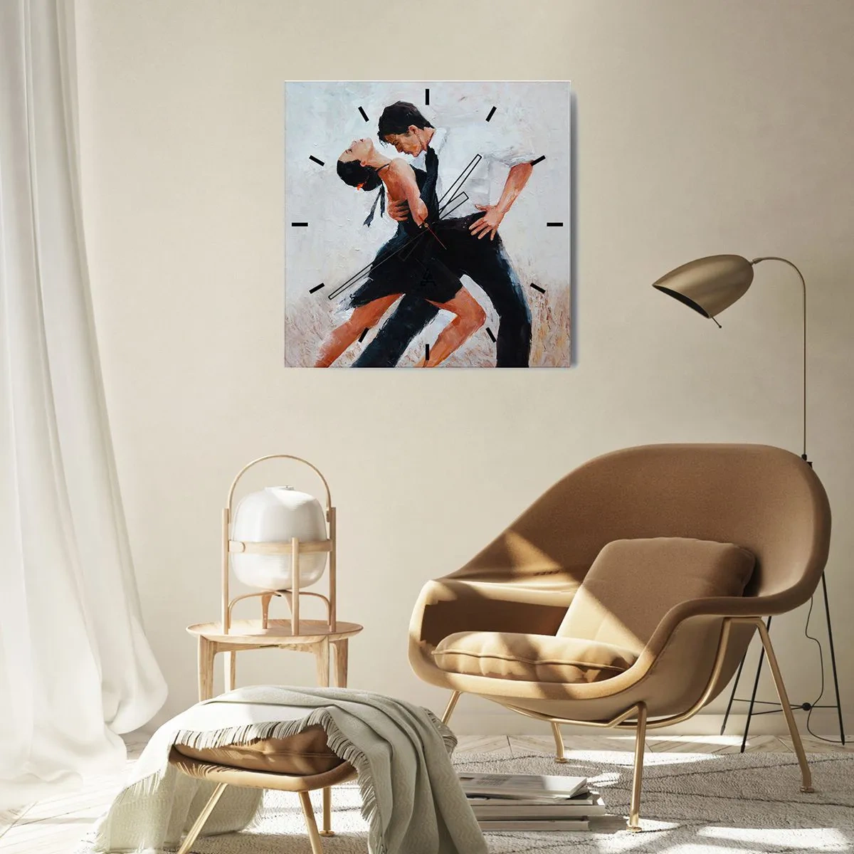 Zegar ścienny - Para tańcząca w eleganckim, zmysłowym ujęciu - 30x30cm - Tango mych marzeń i snów - Nowoczesna dekoracja ścienna do salonu i sypialni ARTTOR