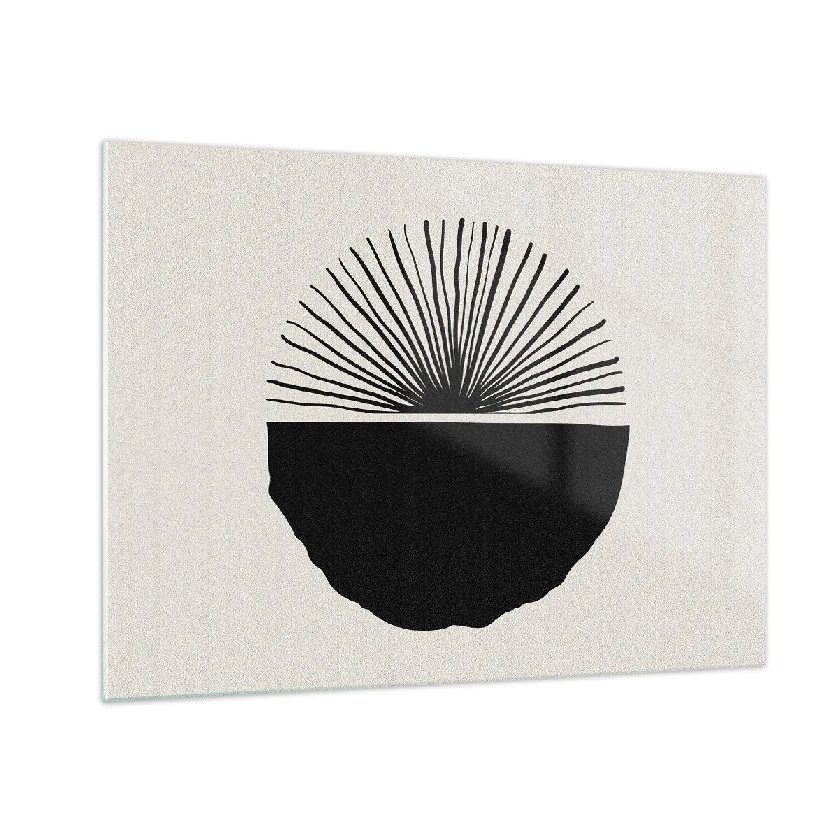 Obraz na szkle - Czarna geometryczna forma z wachlarzem linii na kremowym tle - 70x50cm - Wachlarz możliwości - Nowoczesna dekoracja ścienna do salonu i sypialni ARTTOR