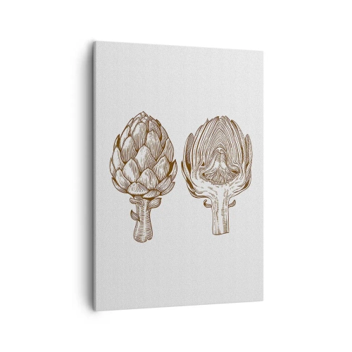 Obraz na płótnie - Rysunek dwóch karczochów na jasnym tle - 50x70cm - Lekcja anatomii - Nowoczesna dekoracja ścienna do salonu, kuchni i sypialni ARTTOR