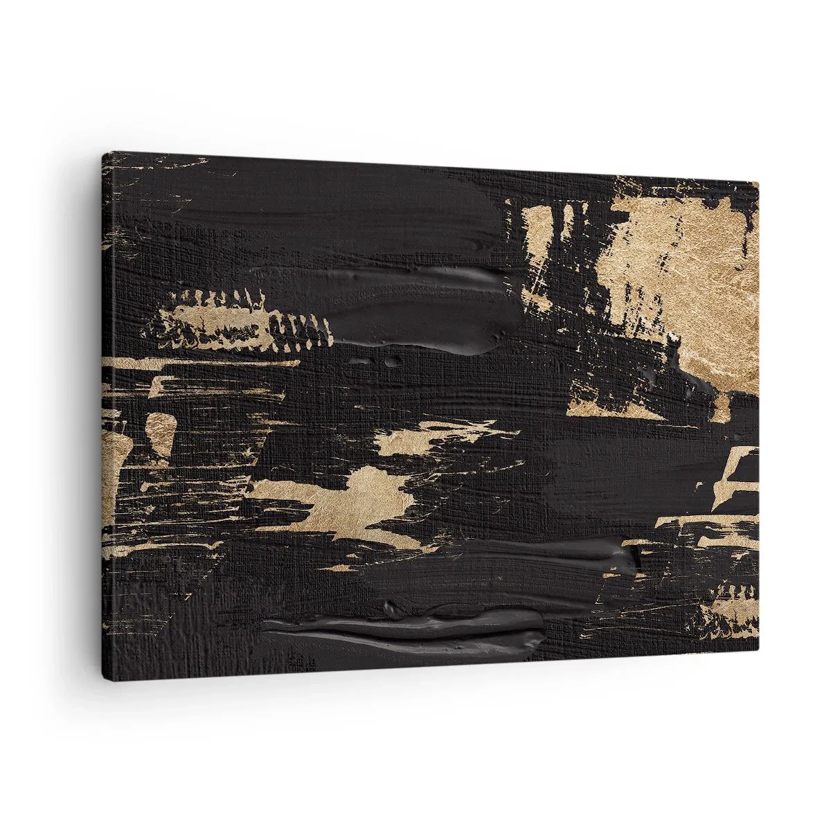 Obraz na płótnie - Abstrakcyjna kompozycja w odcieniach czerni i złota - 70x50cm - Ślad dotyku - Nowoczesna dekoracja ścienna do salonu i sypialni ARTTOR