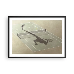 Plakat w czarnej ramie - Cień tenisisty na korcie podczas gry w tenisa - 70x50cm - Pokonać siebie - Nowoczesna dekoracja ścienna do salonu i sypialni ARTTOR