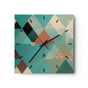 Zegar ścienny - Geometryczne wzory w odcieniach turkusu i brązu - 30x30cm - Jedność wielości, wielość jedności - Nowoczesna dekoracja ścienna do salonu i sypialni ARTTOR