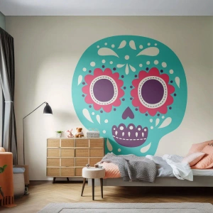 Fototapeta Standard Eco - Kolorowa czaszka w stylu meksykańskim - 100x70cm - Życie – zabawa aż do śmierci - Nowoczesna dekoracja ścienna do salonu i sypialni ARTTOR