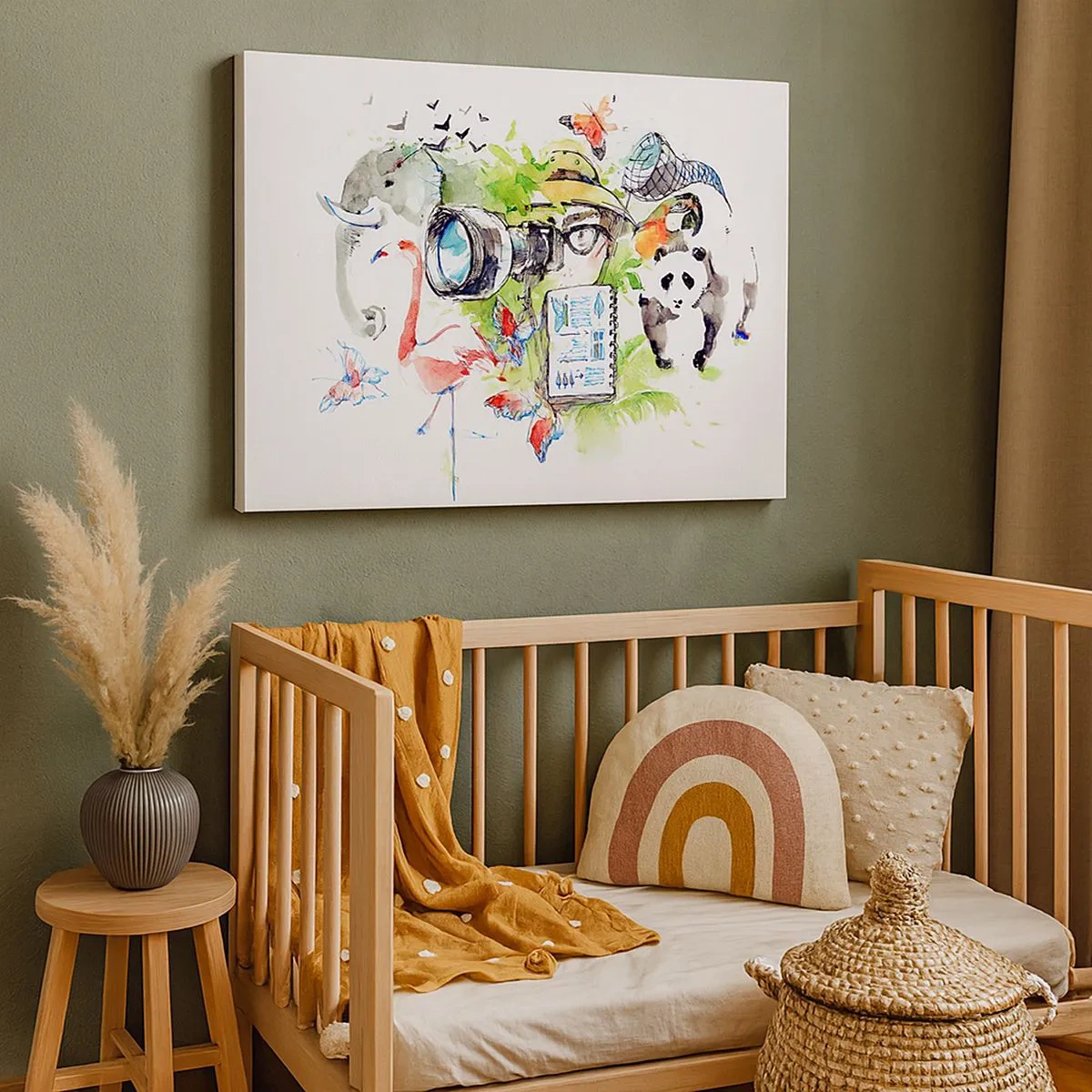 Obraz na płótnie - Kolorowa grafika z motywem przyrody i safari - 70x50cm - W obiektywie podróżnika - Nowoczesna dekoracja ścienna do salonu i sypialni ARTTOR