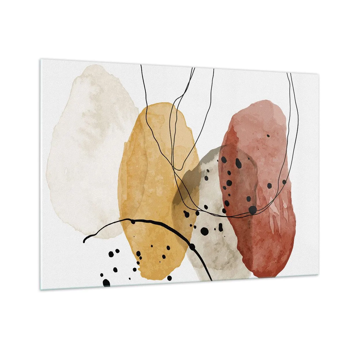 Obraz na szkle - Abstrakcyjne plamy w kolorach ziemi z cienkimi liniami - 100x70cm - Jak powietrze lekkie, przejrzyste - Nowoczesna dekoracja ścienna do salonu, kuchni i sypialni ARTTOR