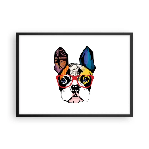 Plakat w czarnej ramie - Bulldog w kolorowej ilustracji z czerwonymi okularami - 70x50cm - Intelektualista - Nowoczesna dekoracja ścienna do salonu i sypialni ARTTOR