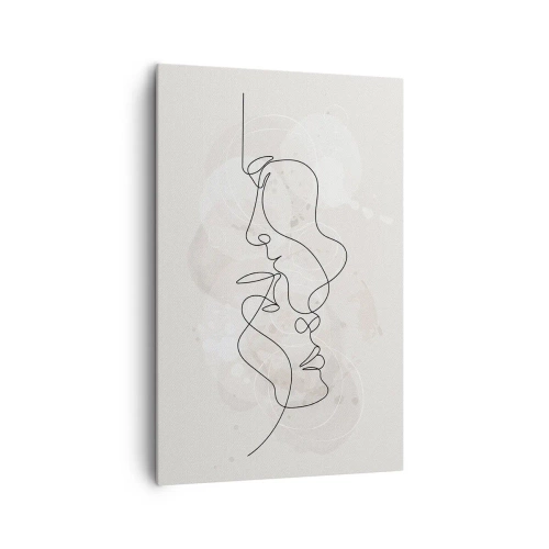 Obraz na płótnie - Abstrakcyjny kontur dwóch twarzy na jasnym tle - 80x120cm - Splątani w uścisku - Nowoczesna dekoracja ścienna do salonu i sypialni ARTTOR
