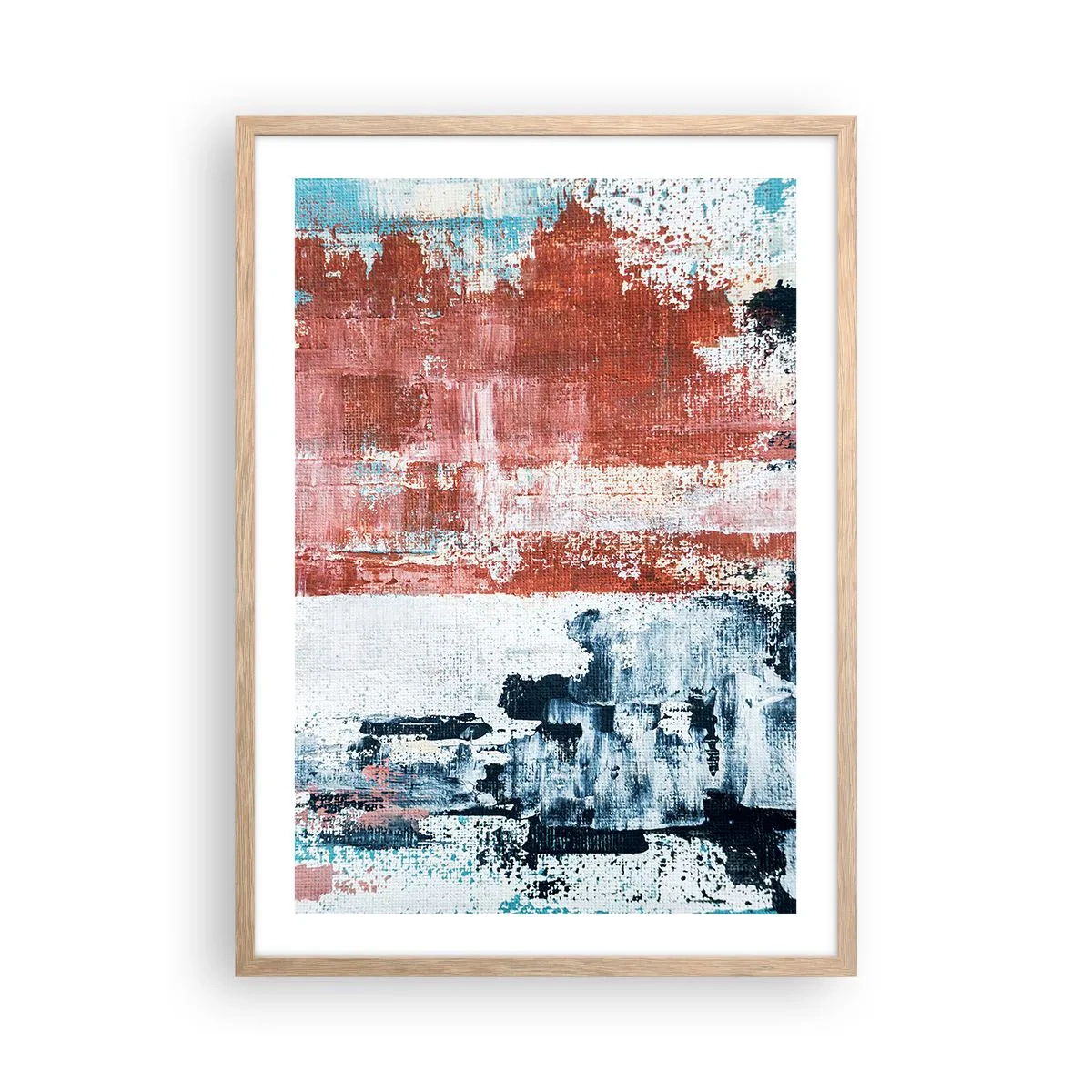 Plakat w ramie jasny dąb - Abstrakcyjne pół na pół - 50x70 cm