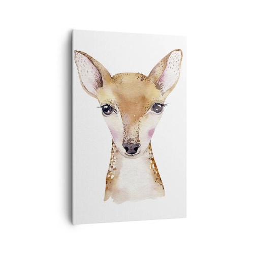 Obraz na płótnie - Portret akwarelowy młodej sarny na białym tle - 80x120cm - Natura niewinności - Nowoczesna dekoracja ścienna do salonu i sypialni ARTTOR