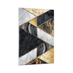 Obraz na szkle - Geometryczne trójkąty w złocie, marmurze i ciemnych odcieniach - 80x120cm - Kamień przy kamieniu - Nowoczesna dekoracja ścienna do salonu i sypialni ARTTOR