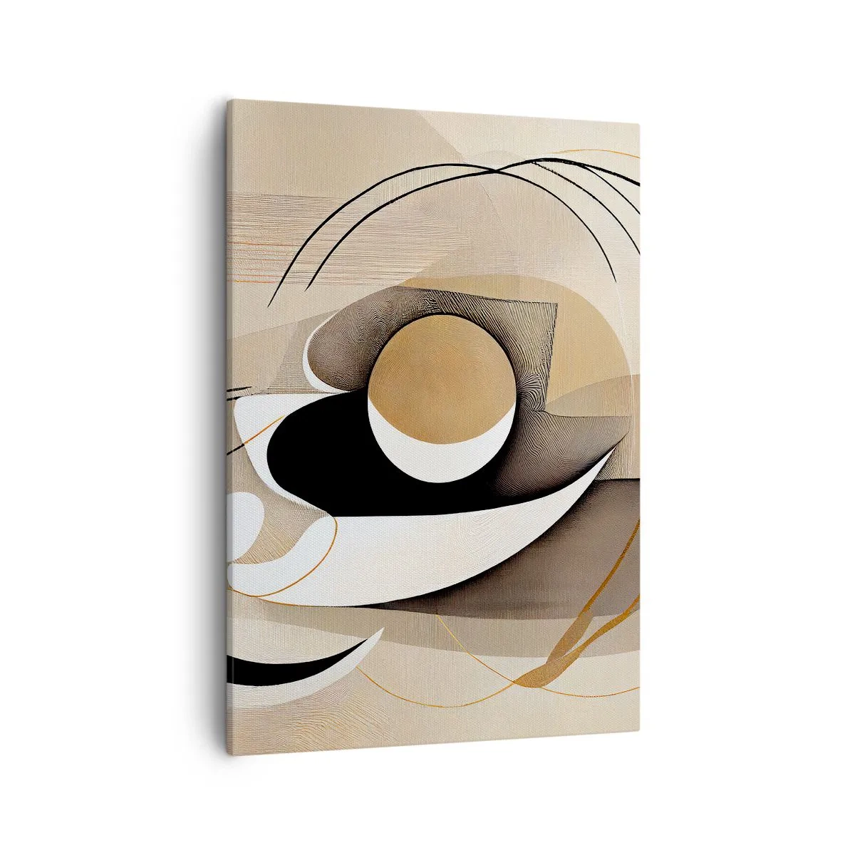 Obraz na płótnie - Minimalistyczna kompozycja abstrakcyjna w odcieniach beżu, czerni i bieli - 50x70cm - Kompozycja: istota rzeczy - Nowoczesna dekoracja ścienna do salonu, kuchni i sypialni ARTTOR