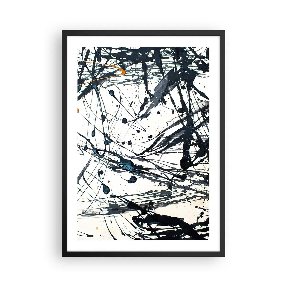 Plakat w czarnej ramie - Ekspresyjne abstrakcyjne linie na białym tle - 50x70cm - Z sensem czy bez sensu? - Nowoczesna dekoracja ścienna do salonu i sypialni ARTTOR