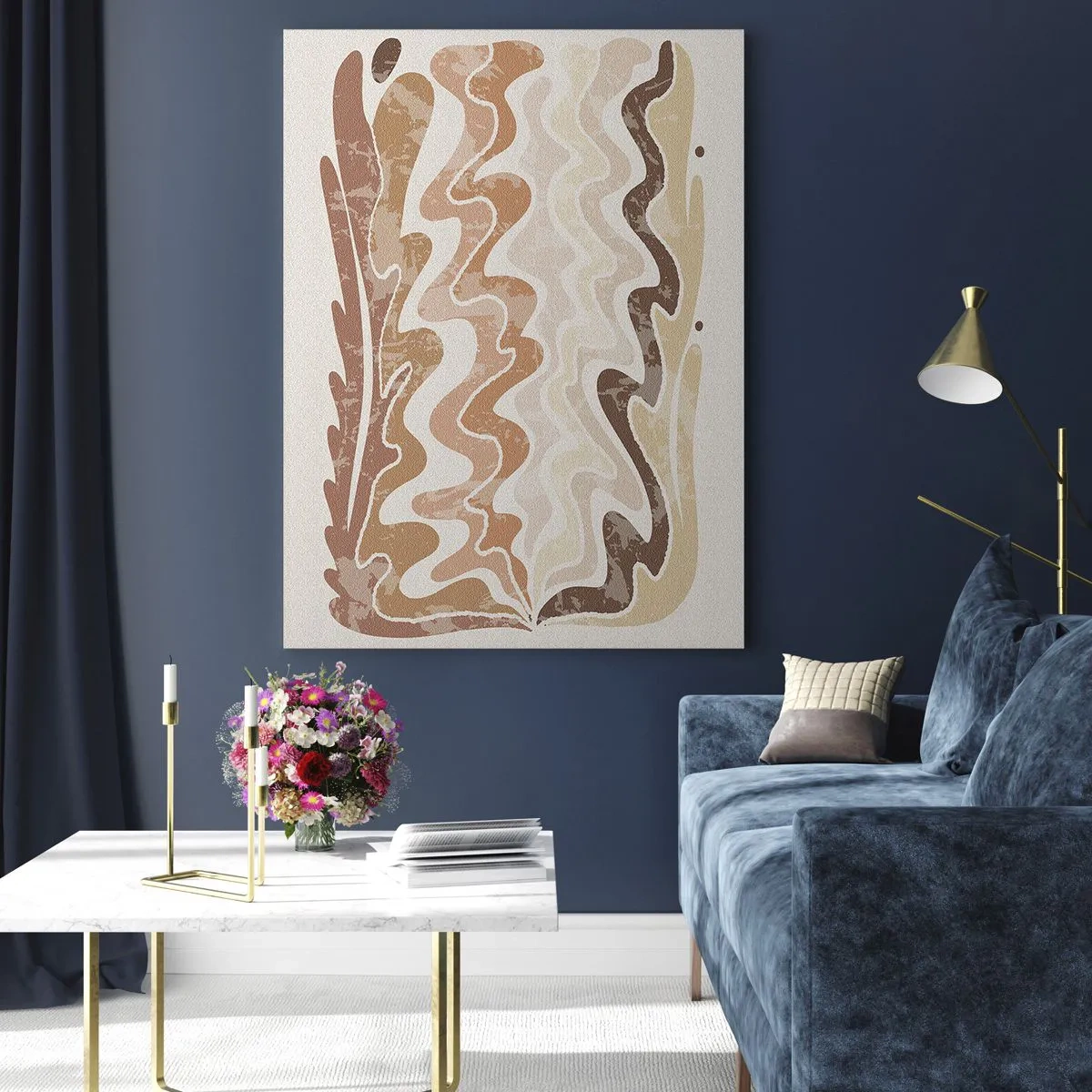 Obraz na szkle - Beżowe i brązowe fale w abstrakcyjnej kompozycji - 50x70cm - Dobra energia – dobre emocje - Nowoczesna dekoracja ścienna do salonu, kuchni i sypialni ARTTOR