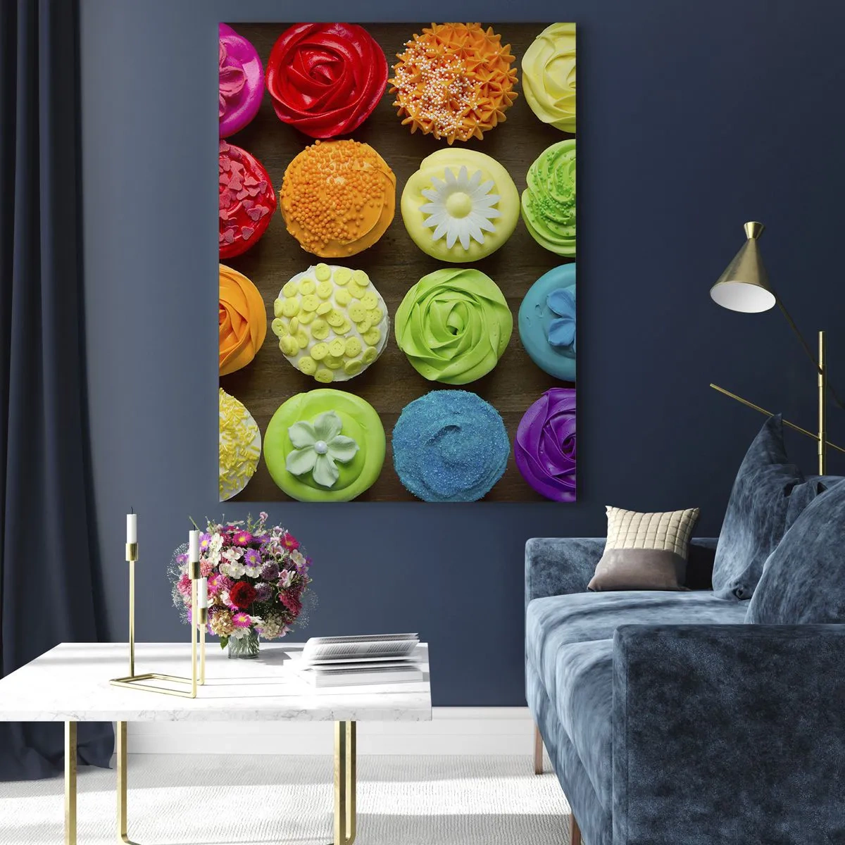 Obraz na szkle - Kolorowe babeczki z dekoracjami w pastelach - 80x120cm - Każde inne - wszystkie pyszne - Nowoczesna dekoracja ścienna do salonu i sypialni ARTTOR